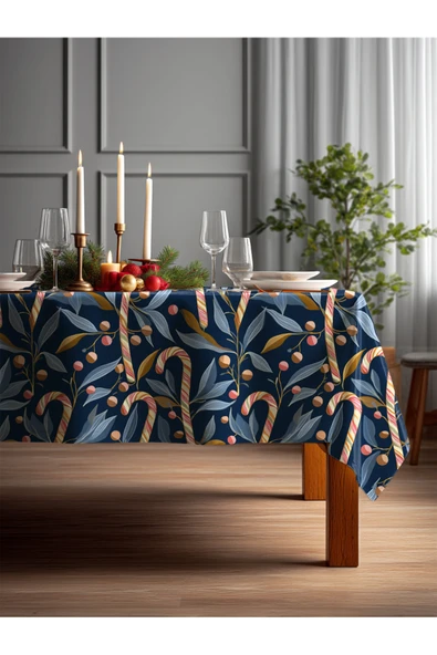 Medi Home Yılbaşı Geyik Geometrik Altın Masa Örtüsü ürün görseli 1