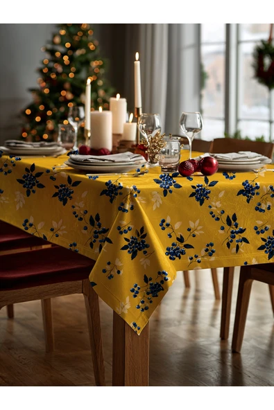 Medi Home Yılbaşı Altın Berry Dalları Masa Örtüsü - Resim 3