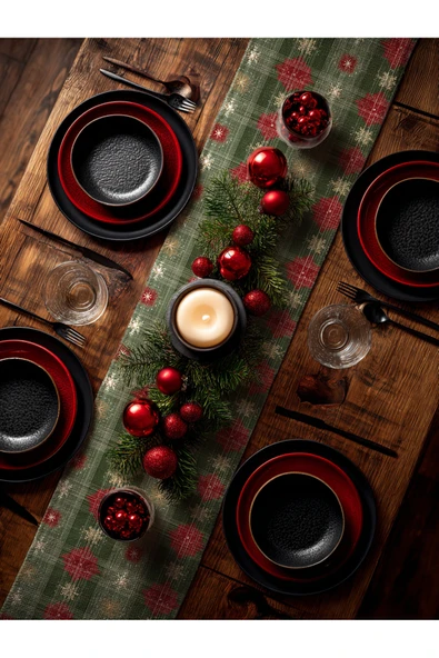 Medi Home Yılbaşı Kareli Kar Tanesi Deseni Runner - Resim 2