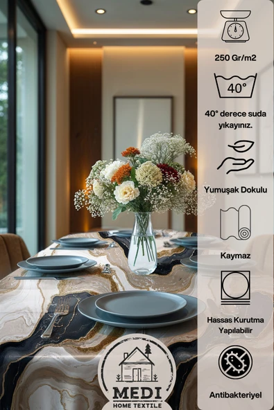 Medi Home Exclusive Series Solıs Kadife Dokulu Dertsiz Masa Örtüsü - Resim 4