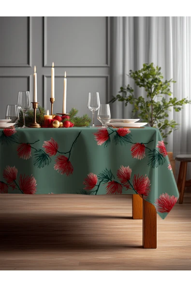 Medi Home Yılbaşı Kırmızı Çam Dalı Deseni Masa Örtüsü ürün görseli 1