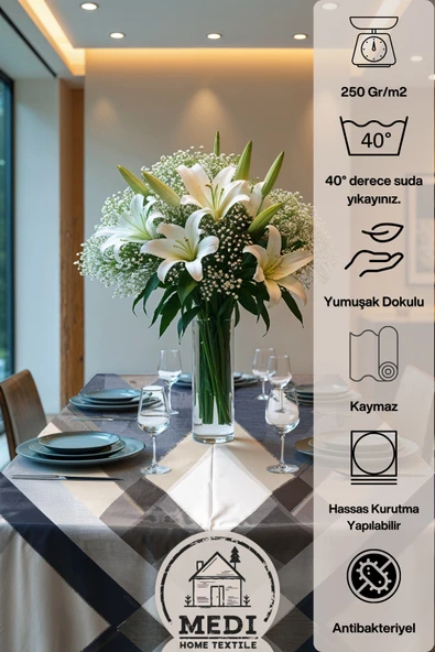 Medi Home Exclusive Series Horizon Kadife Dokulu Dertsiz Masa Örtüsü - Resim 4
