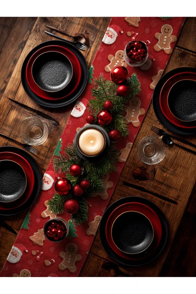 Medi Home Yılbaşı Gingerbread Kurabiye Deseni Runner ürün görseli 1