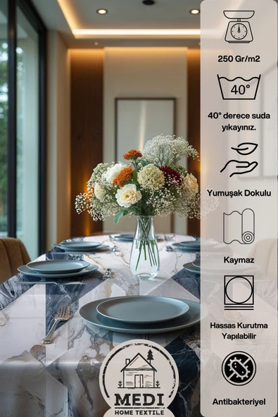 Medi Home Exclusive Series Wıllora Kadife Dokulu Dertsiz Masa Örtüsü - Resim 4