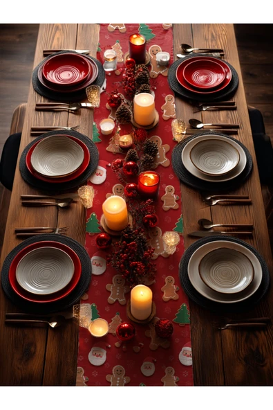 Medi Home Yılbaşı Gingerbread Kurabiye Deseni Runner - Resim 2