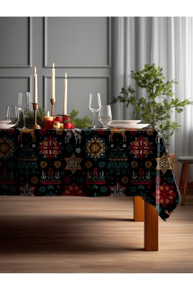 Medi Home Yılbaşı Folk Geyik Deseni Masa Örtüsü ürün görseli 1