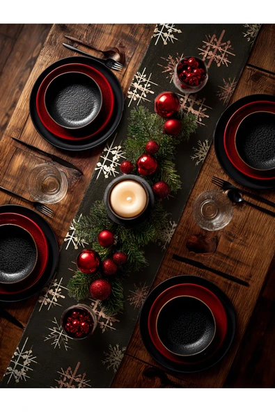 Medi Home Yılbaşı Arctic Bloom Kar Tanesi Desenli Runner – Lacivert - Resim 5