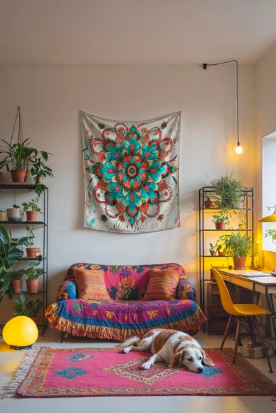 Medi Home ZENITH MANDALA DUVAR HALISI DUVAR ÖRTÜSÜ TAPESTRY - Resim 2