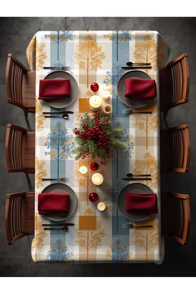 Medi Home Yılbaşı Gri-Sarı Ağaç Deseni Masa Örtüsü - Resim 2