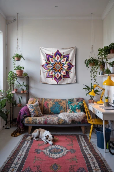 Medi Home PRISMATIC MANDALA DUVAR HALISI DUVAR ÖRTÜSÜ TAPESTRY - Resim 2