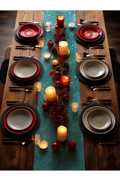 Medi Home Yılbaşı Aqua Galaxy Parıltılı Runner – Turkuaz & Beyaz Işıltı Desen - Resim 3