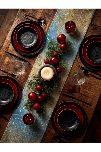 Medi Home Yılbaşı Aqua Galaxy Parıltılı Runner – Turkuaz & Beyaz Işıltı Desen - Resim 5