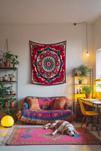 Medi Home RUBY MANDALA DUVAR HALISI DUVAR ÖRTÜSÜ TAPESTRY - Resim 2