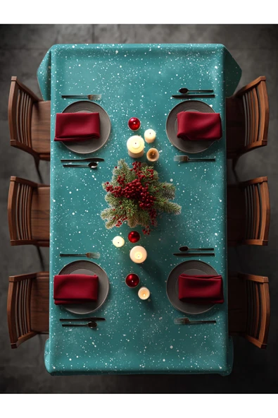 Medi Home Yılbaşı Yeşil Işıltılı Kar Deseni Masa Örtüsü - Resim 3