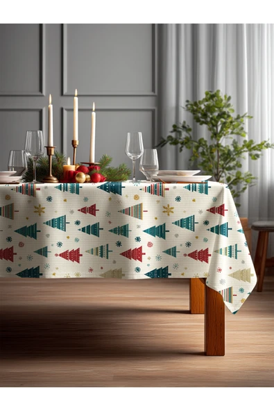 Medi Home Yılbaşı Modern Çam Ağaçları Deseni Masa Örtüsü ürün görseli 1