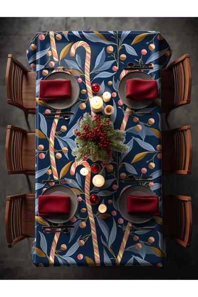 Medi Home Yılbaşı Geyik Geometrik Altın Masa Örtüsü - Resim 2