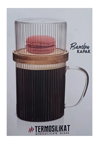 Cambu Bambu Kapaklı Sunum Seti Sunum Fanuslu Cam Kupa 300 ML - Resim 6