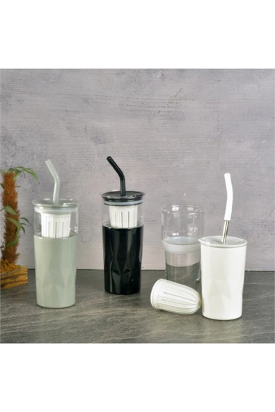 Tohana H2o 5'i 1 Yerde Çelik Pipetli Cam Detox Kupa Temizleyici Hediyeli 650 ML Gri - Resim 5