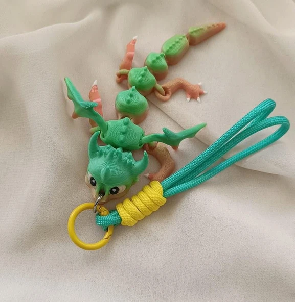 Anahtarlık Çanta Süsü 3D Ejderha Oynar Eklem Oyuncak Yılbaşı Doğum Günü Hediye Sarı - Resim 2