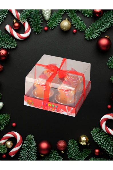 Tohana Dörtlü Kurabiye Adam T-Light Mum Yılbaşı Mumu Dekoratif Mum - Resim 4