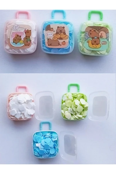 Dörtel Tedarik Capybara Figürlü Mini El Sabunu Bavul Tasarımlı Tek Kullanımlık 200 Yaprak Sabun - Resim 5