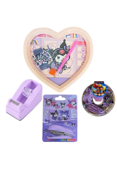 Dörtel Tedarik Kuromi Temalı Mozaik Boyama Seti, Bant Kesme Makinesi, Ataş Seti, Zımba Seti Mor ürün görseli 1