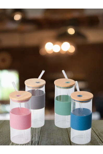 Tohana Bambu Kapaklı Cam Pipetli Kupa 400 ML 1 Adet - Resim 3