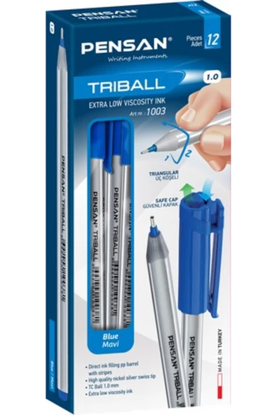 Pensan Triball Tükenmez Kalem 12'li Kutu - Mavi ürün görseli 1