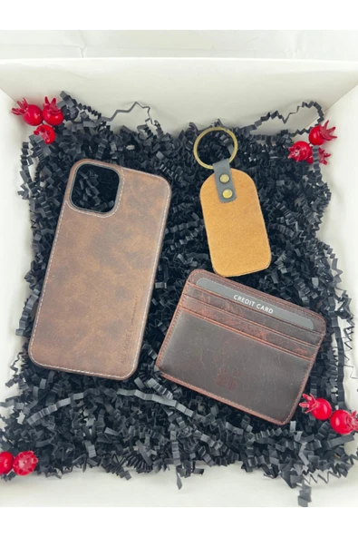 Dörtel Tedarik Hakiki Deri Kartlık, Kahverengi Deri Telefon Kılıfı, Anahtarlık (Kişiye Özel Baskı Yapılabilir) ürün görseli 1