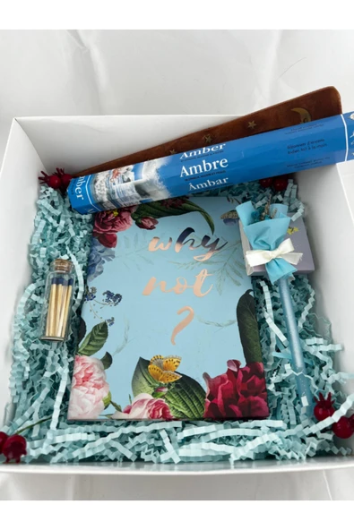 Dörtel Tedarik Amber Kokulu Tütsü, Tütsülük, Kibrit, Mavi Defter, Kuru Çiçekli Tükenmez Kalem Hediye Kutusu ürün görseli 1