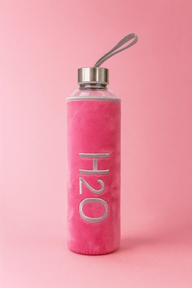 Tohana Peluş Kılıflı Cam Matara 600 ml Pembe ürün görseli 1