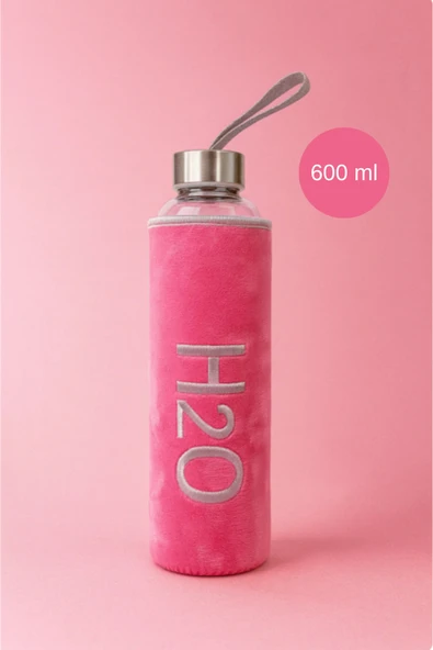 Tohana Peluş Kılıflı Cam Matara 600 ml Pembe - Resim 3