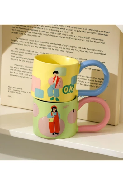 Dörtel Tedarik Kız ve Erkek Modelli Büyük Saplı Seramik Kupa 2001 - Resim 5