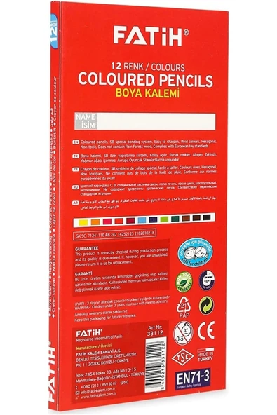 Fatih 12'li Tam Boya Kuru Boya Karton Kutu / 33112 - Resim 4