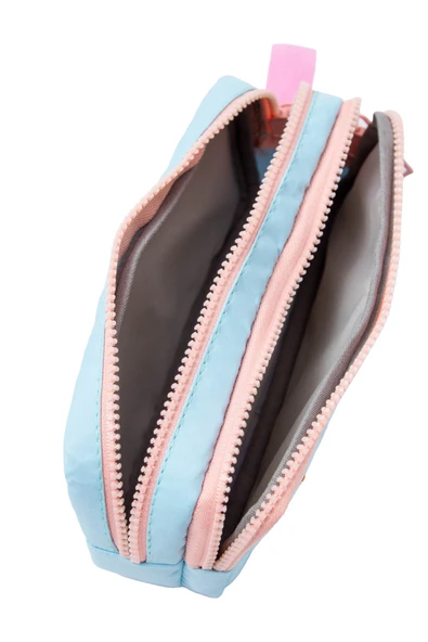 Dörtel Tedarik 01108 Mavi Renk Pembe Fermuar Su Geçirmez Kumaş Çift Bölmeli Kalemlik Kalem Kutusu - Resim 7