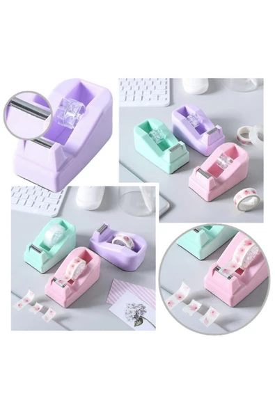 Ark Mini Yapışkan Bant Rulo Kesme Aleti, Doldurulabilir 18x20 mm Ev Okul Ofisi için Sarma Bandı Mor - Resim 4