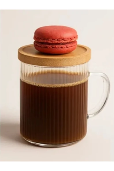 Cambu Bambu Kapaklı Sunum Seti Sunum Fanuslu Cam Kupa 300 ML - Resim 2