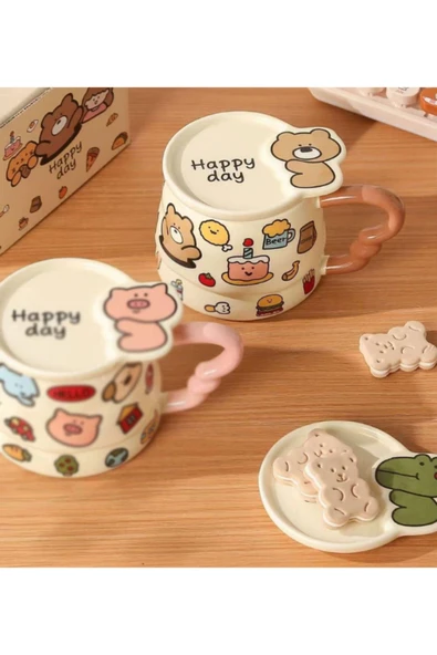 Bam Happy Day Hayvan Temalı Seramik Kupa - Resim 4