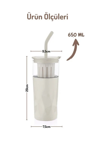 Tohana H2o 5'i 1 Yerde Çelik Pipetli Cam Detox Kupa Temizleyici Hediyeli 650 ML Gri - Resim 6