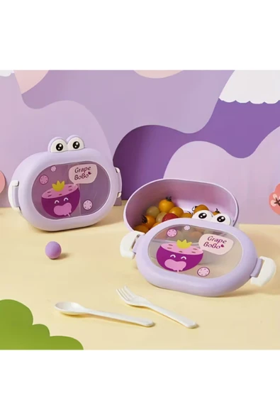 Dörtel Tedarik Karikatür Öğle Yemeği Kutusu, Okulda Gençler ve Çocuklar için Taşınabilir 2 Bölmeli Saklama Kabı - Resim 2