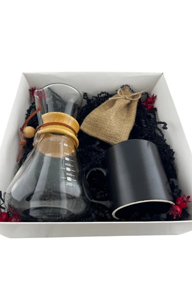 Dörtel Tedarik Kahve Seti Kahve Demleme Karafı 600 ML, Siyah Seramik Kupa, Bez Kesede Filtre Kahve Seti - Resim 2