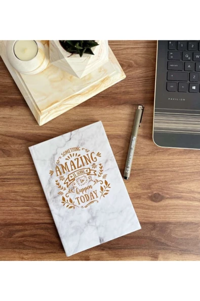 Dörtel Tedarik Beyaz Mermer Tasarımlı Amazing Baskılı Sert Kapak Lastikli Çizgisiz Defter - Resim 2