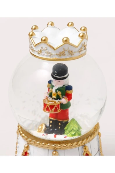 Dörtel Tedarik Parıldayan Beyaz Taçlı Sevimli Kar Küresi Fındıkkıran Yılbaşı Kar Küresi 8 cm 1751 - Resim 4