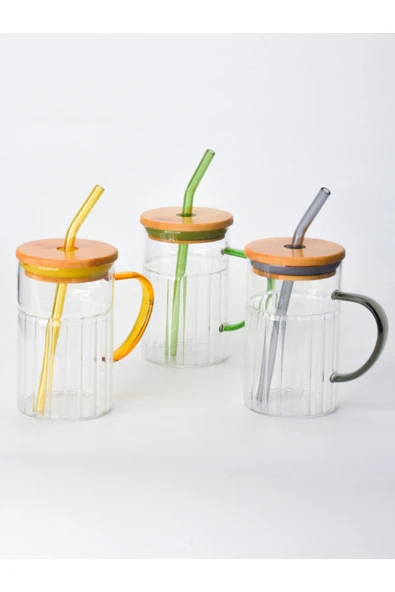 Tohana Bambu Kapaklı Cam Pipetli Kupa 420 ml - Resim 5