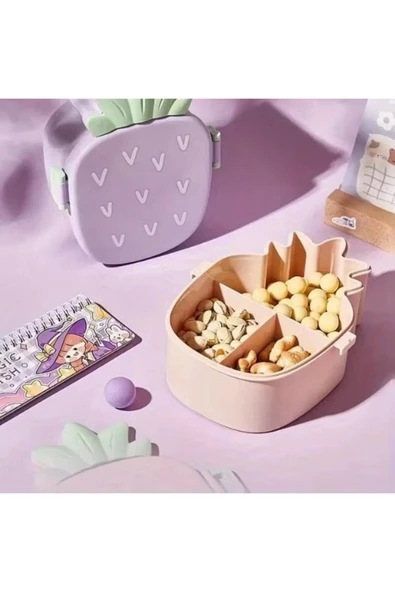 Dörtel Tedarik Ananas Görünümlü Çocuk Beslenme Çantası 3 Bölmeli Taşınabilir Yemek Kabı - Resim 2