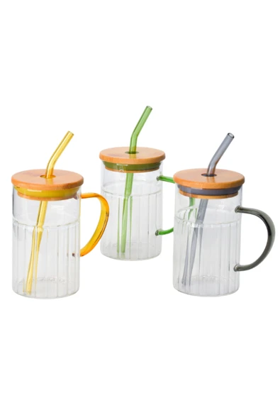 Tohana Bambu Kapaklı Cam Pipetli Kupa 420 ml - Resim 7