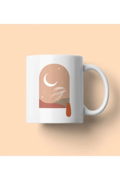 Dörtel Tedarik Bohem Tasarımlı Kupa Unisex Porselen Kupa Beyaz, Renkli 8x10cm ürün görseli 1