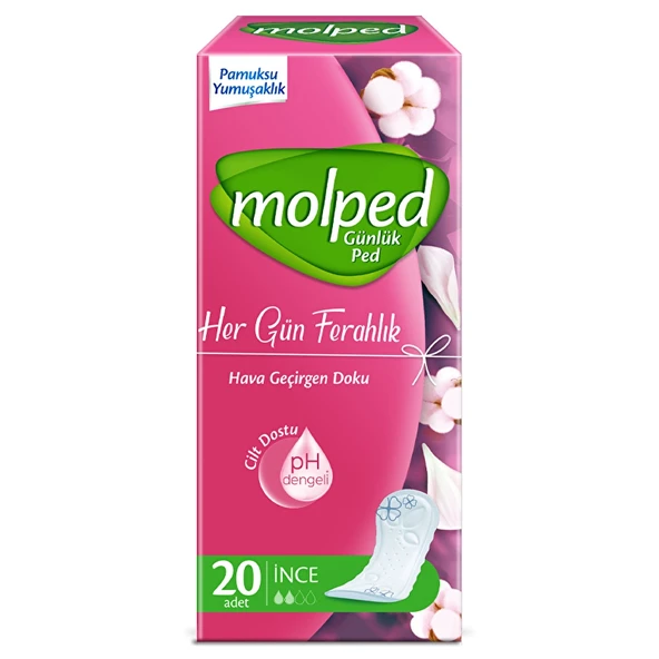 Molped Hava Geçirgen Doku Pamuksu Yumuşaklık 20 Adet İnce Günlük Ped ürün görseli 1