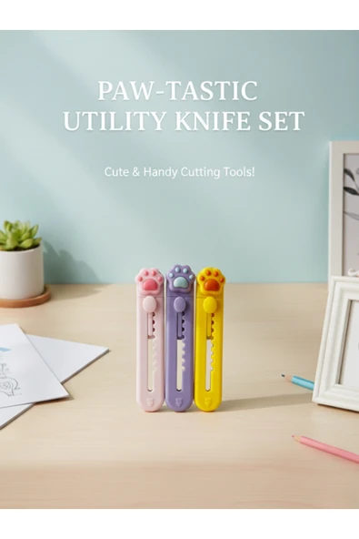 Dörtel Tedarik Pati Mini Maket Bıçağı 3'lü Set Pembe, Mor, Sarı ürün görseli 1