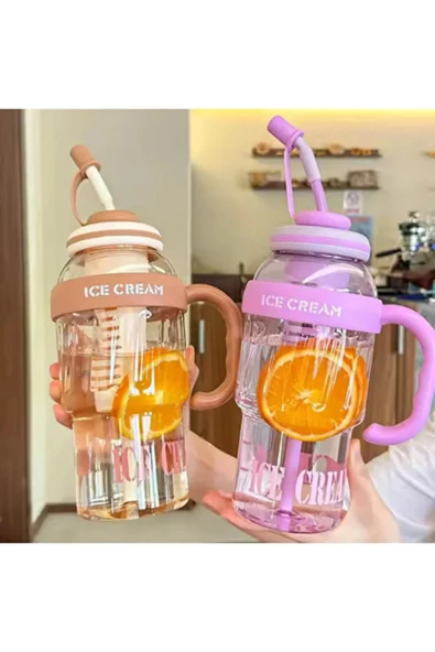 Dörtel Tedarik Bıgmug Ice Cream Tritan Pipetli Suluk Detoks Matara 1300 ML - Resim 4